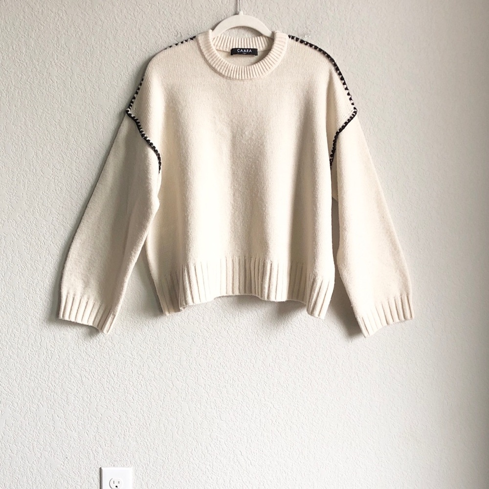 Caara Wool Cashmere Oversized Sweater Black Embroidery Layering